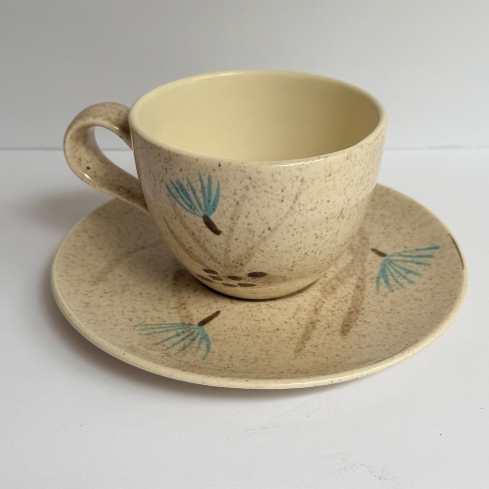 Red Wing Bob White Cup and Saucer Set Hand Painted Ovenproof USA Vintage MCM